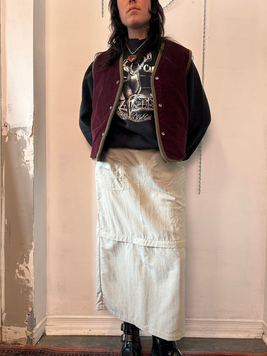 Y2K Vintage Beige Nylon Zip Off Maxi Cargo Skirt / 34 Waist