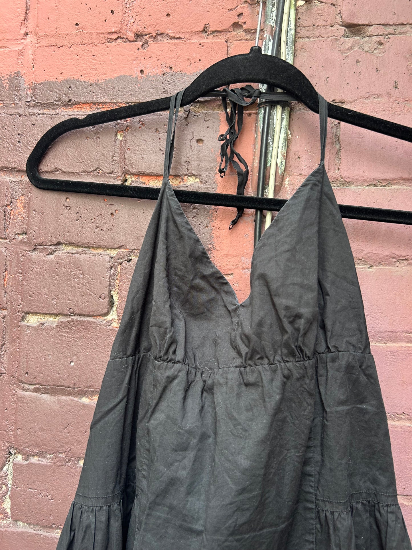Y2K Vintage Black Cotton Tiered Halter Dress / Size 4