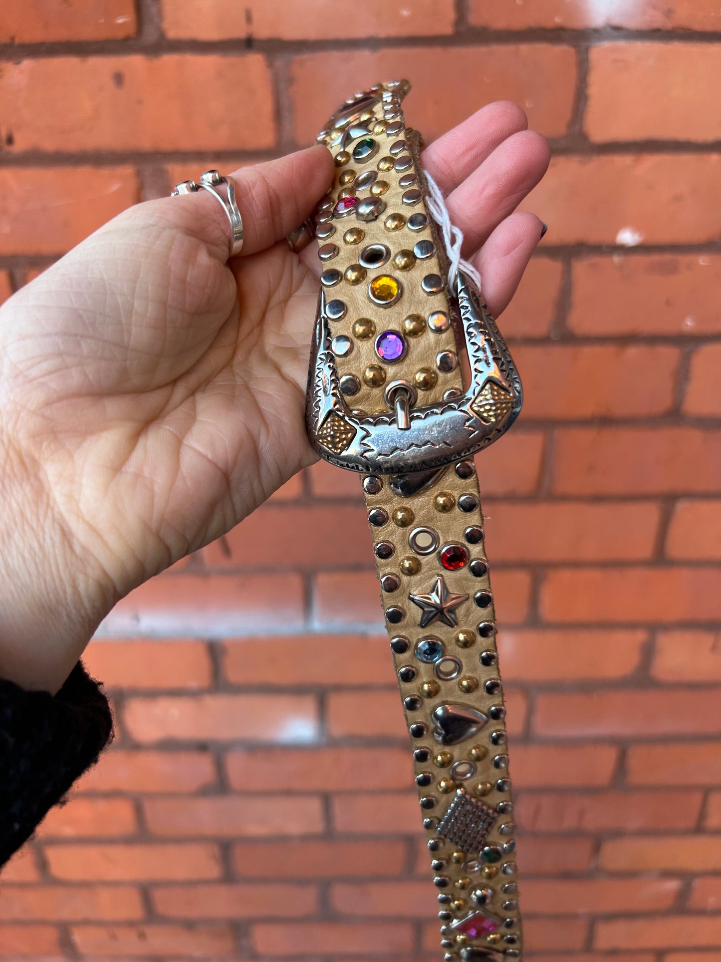 80’s Vintage Trinket Studded Leather Belt / 28 - 36 Waist