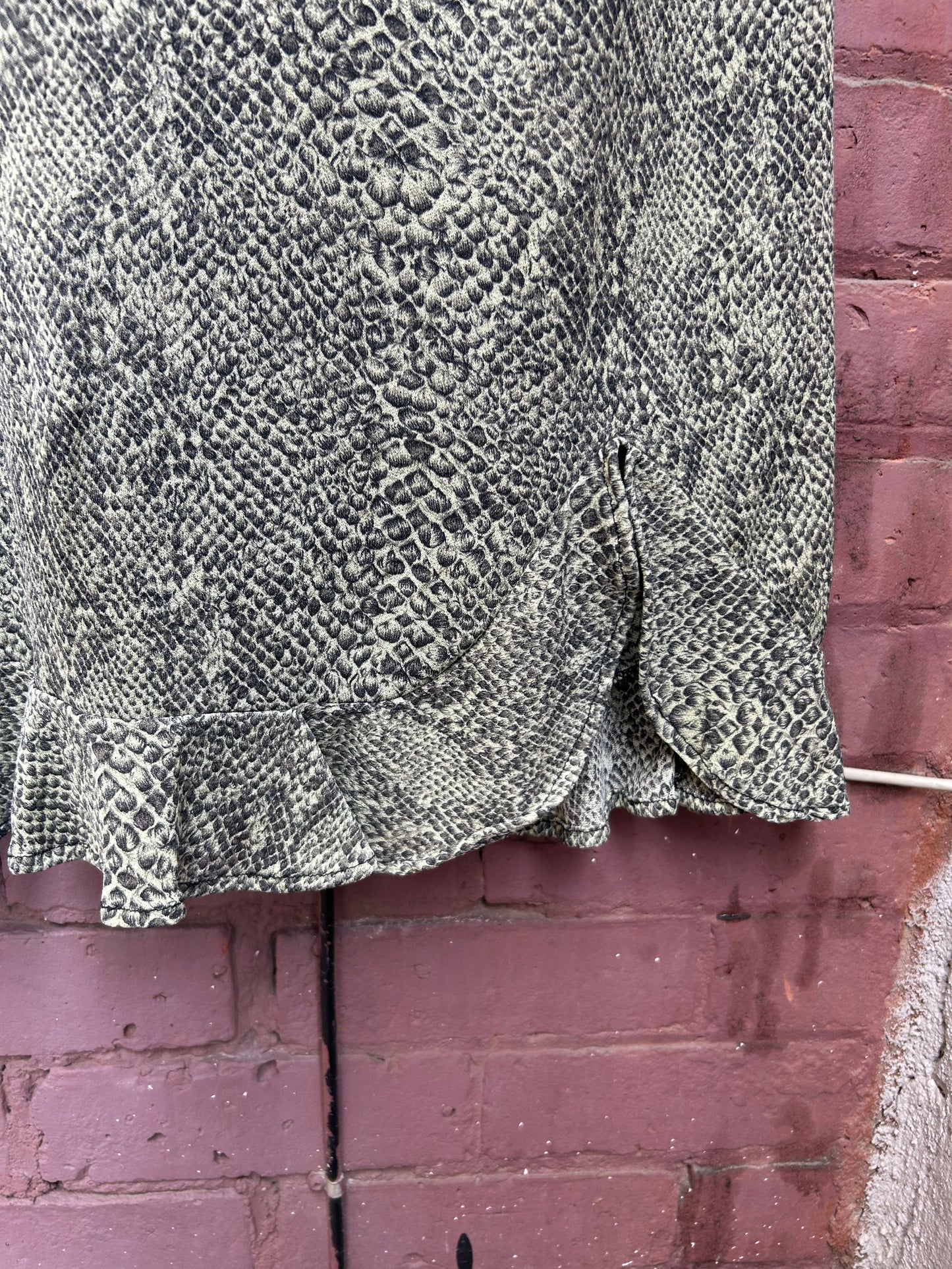 90's Vintage Green Snake Skin Print Mini Dress / Size 8