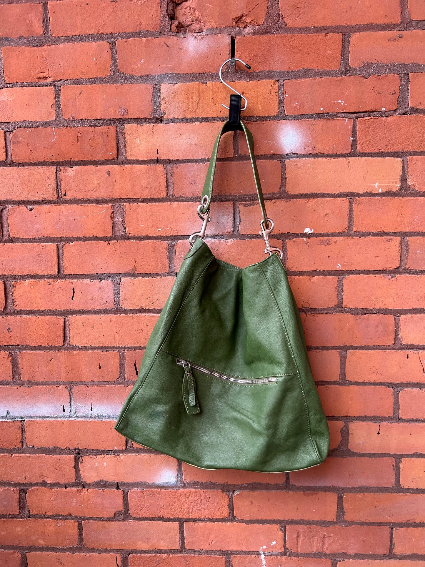 Y2K Vintage Green Italian Leather Slouchy Purse