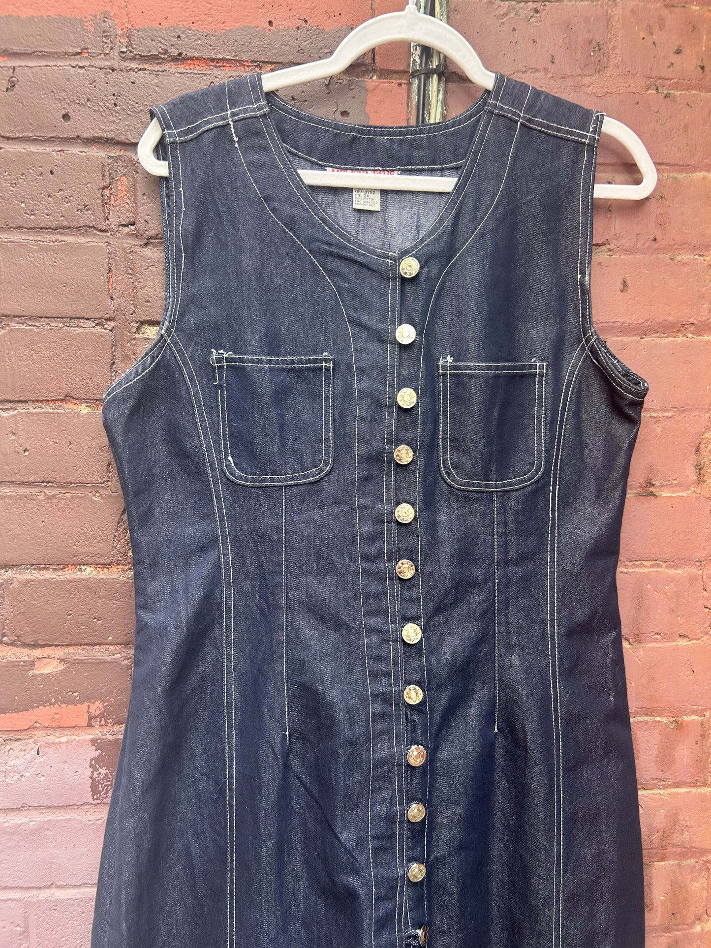 90's Vintage Dark Denim Button Down Dress / Size 16