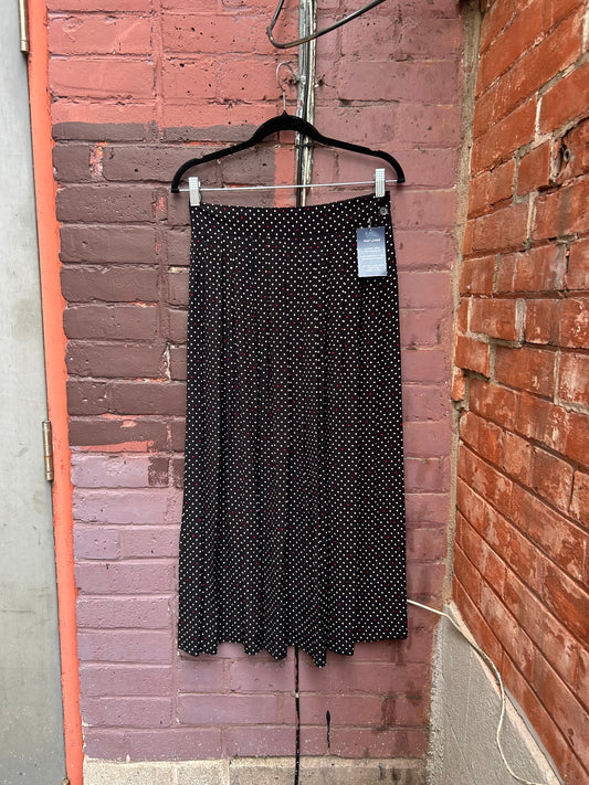 90's Vintage Black & White & Red Polka Dot Pleated Maxi Skirt / 28 Waist