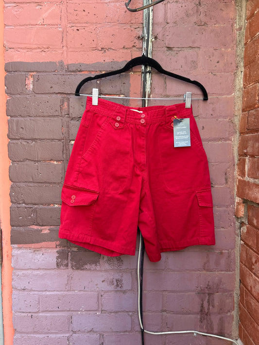 90's Vintage Red Cotton Cargo Shorts / 26 Waist