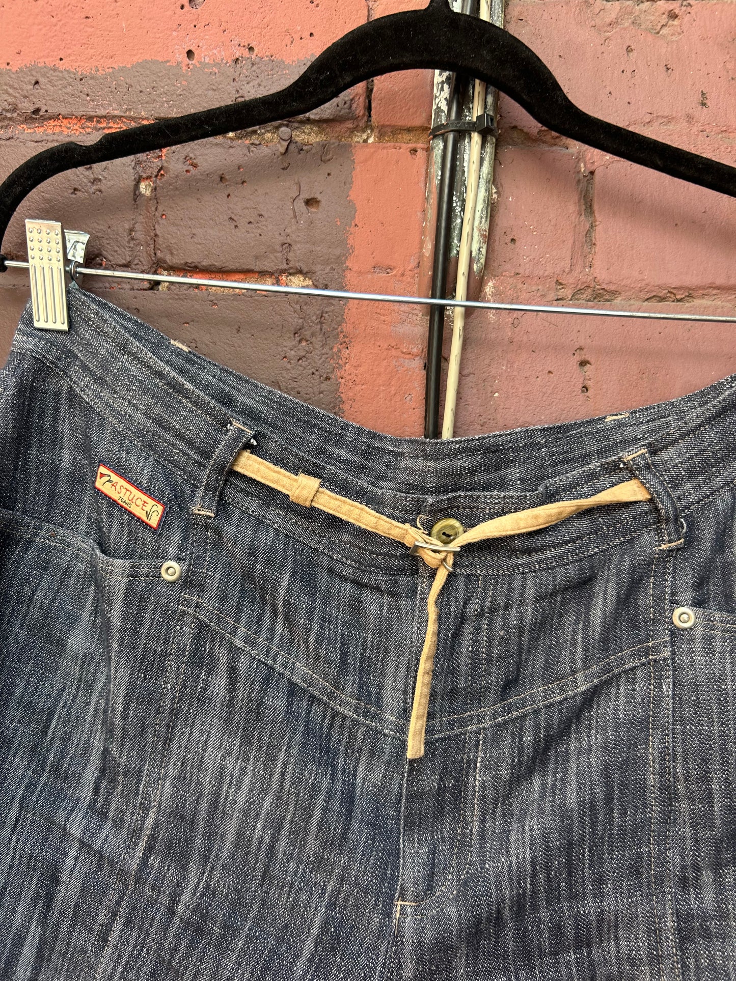Y2K Vintage Blue & Suede Tie Shorts / 32 Waist