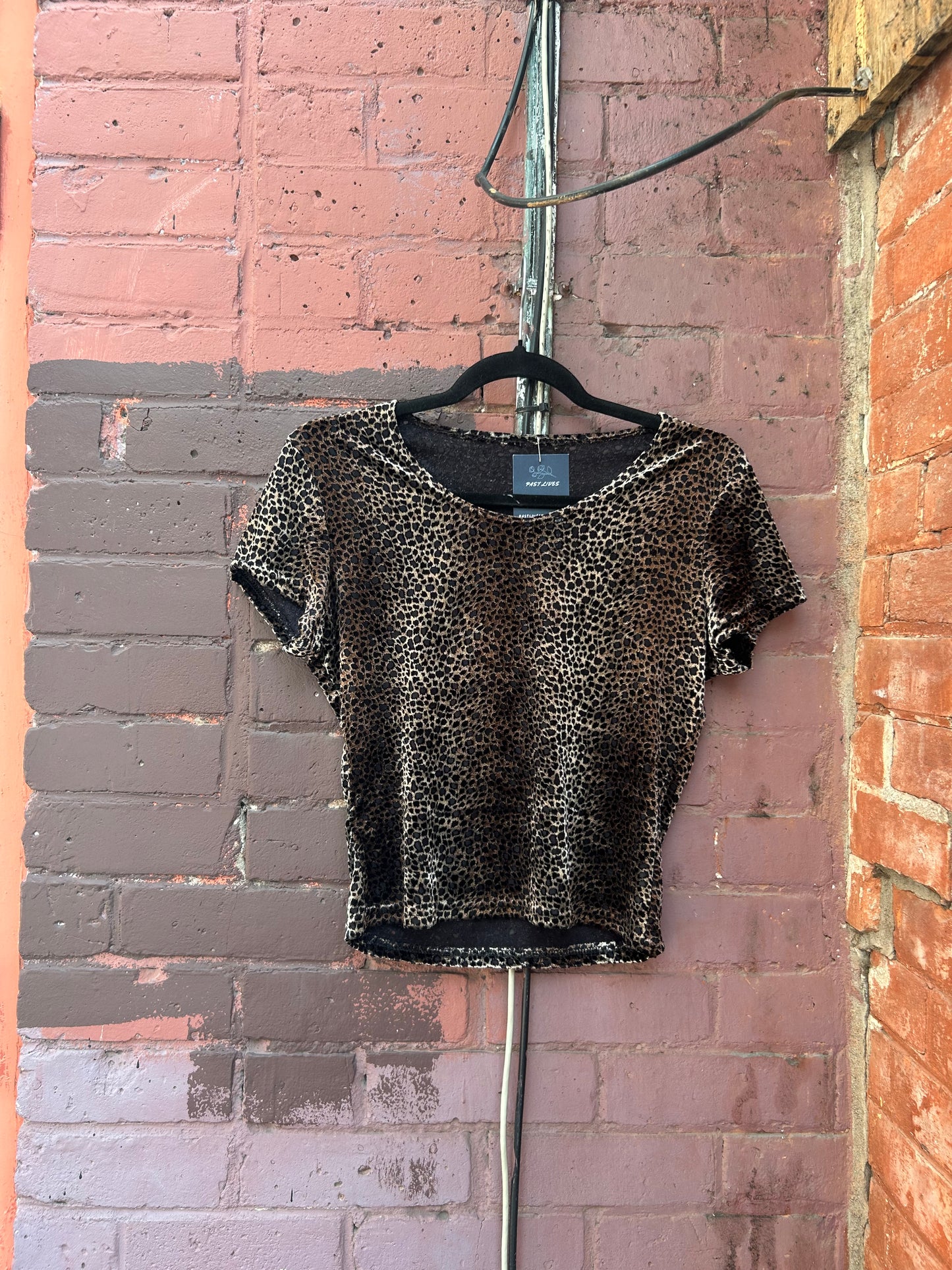 90's Vintage Leopard Velvet Burn Out Baby Tee / Size S