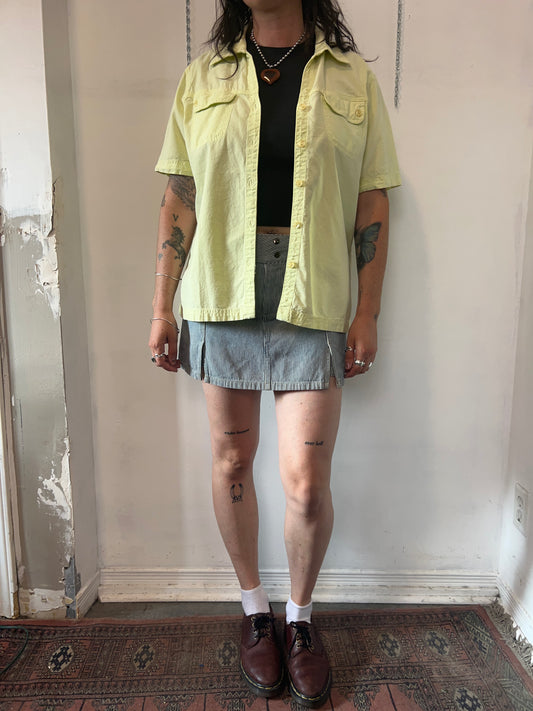 90’s Vintage Chartreuse Cotton Short Sleeve Button Down / Size L