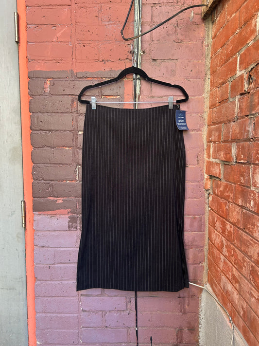 90’s Vintage Low Rise Black & Silver Pinstripe Maxi Skirt / 32 Waist