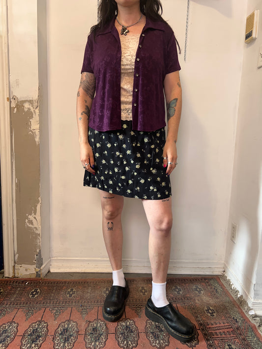 90’s Vintage Purple Floral Slinky Button Down / Size L