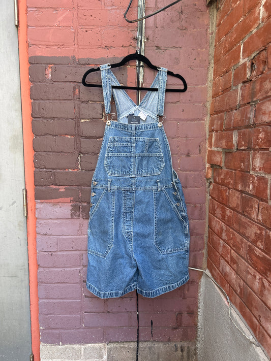 90's Vintage Faded Blue Denim Short Overalls / Size M