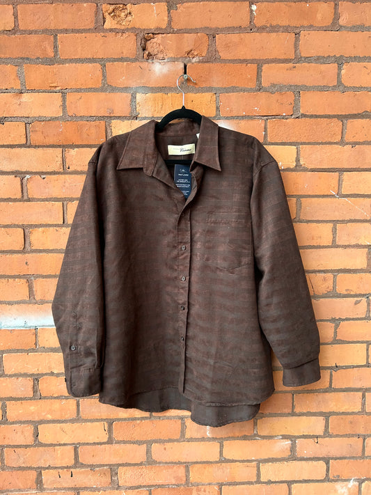 90’s Vintage Brown Grid Print Button Down Shirt / Size L