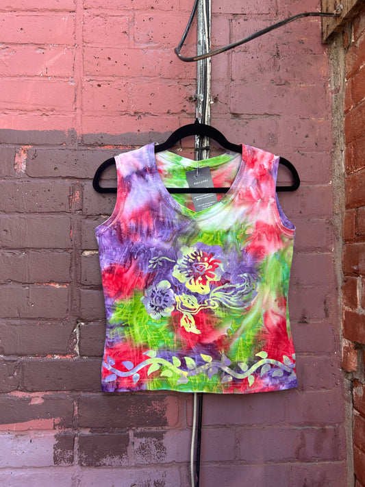 90's Vintage Tie Dye Floral Tank / Size L