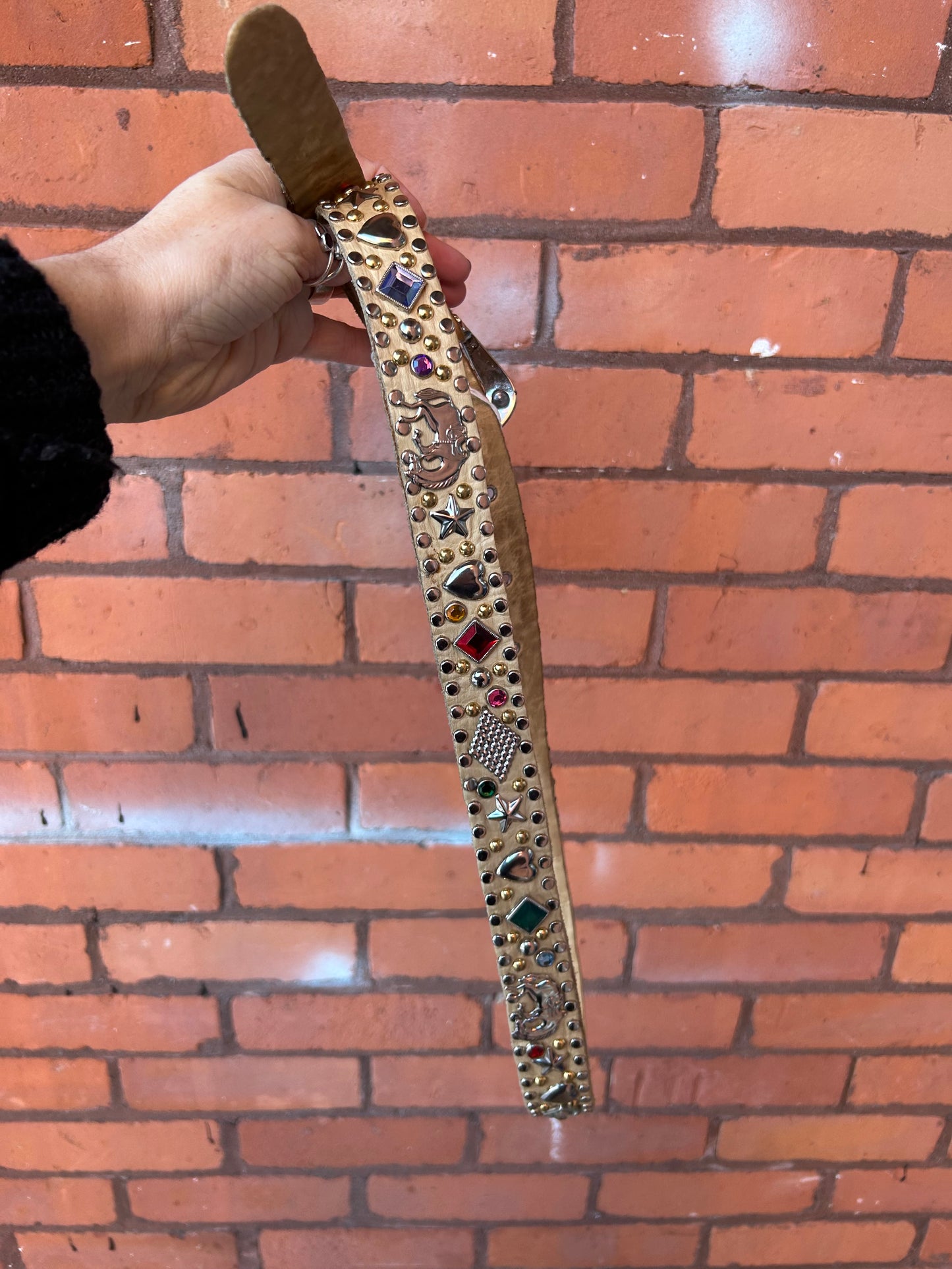 80’s Vintage Trinket Studded Leather Belt / 28 - 36 Waist