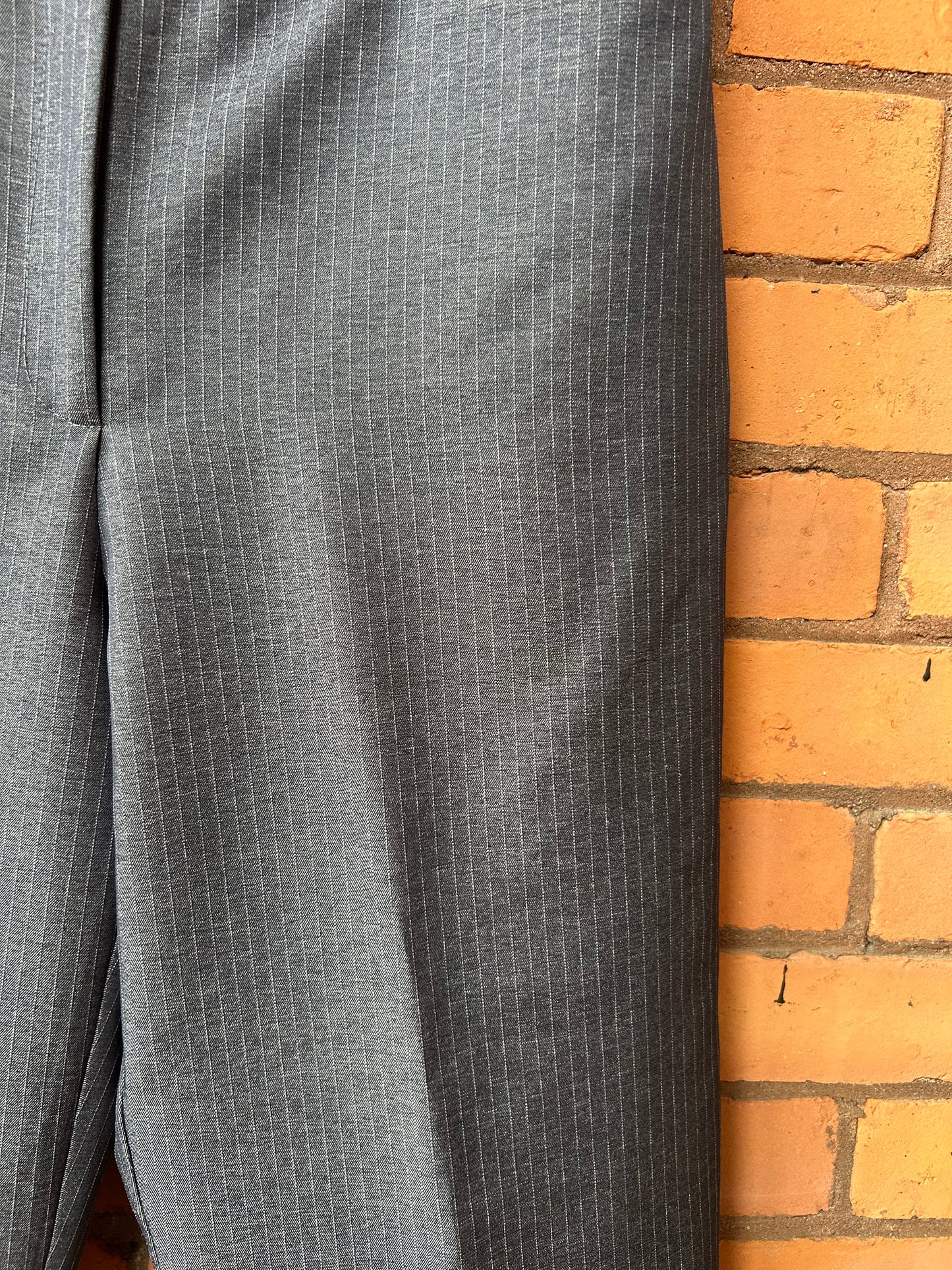 90’s Vintage Navy Pinstripe Grommet Trousers / 32 Waist