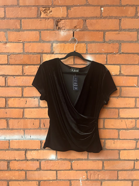 90’s Vintage Black Velvet V-Neck Tee / Size L