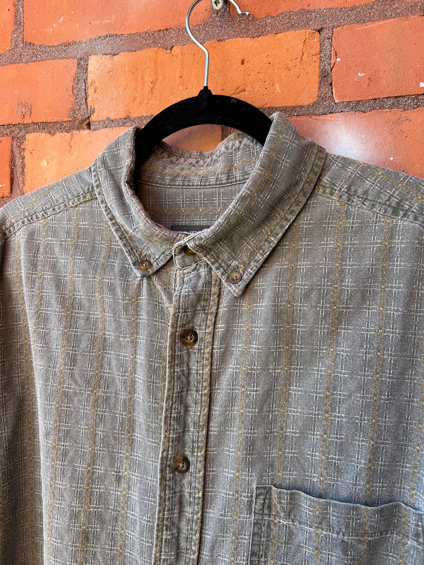 90’s Vintage Grey Green Cotton Button Down Shirt / Size L