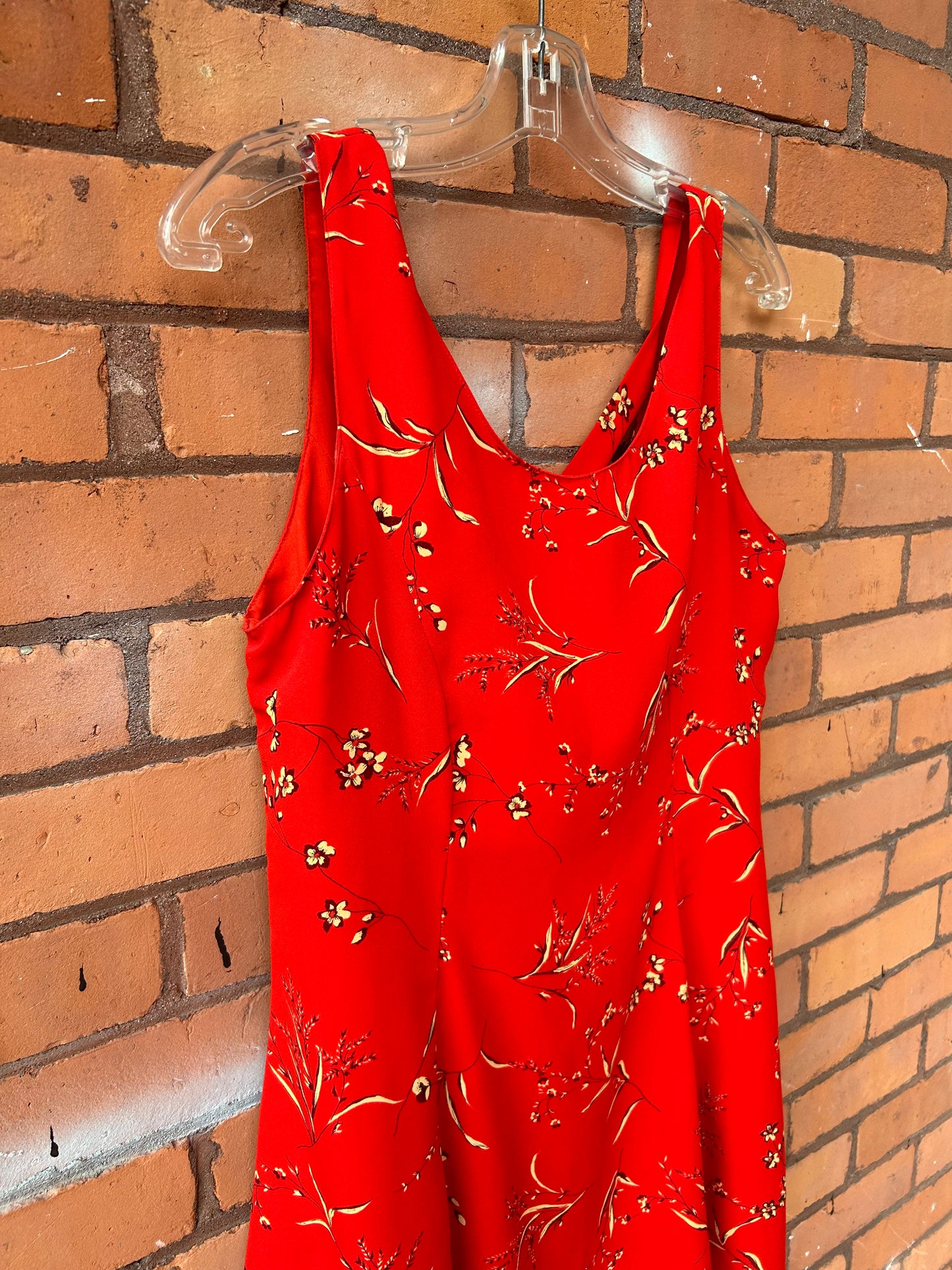 90’s Vintage Red Floral Flowy Mini Dress / Size 8-10