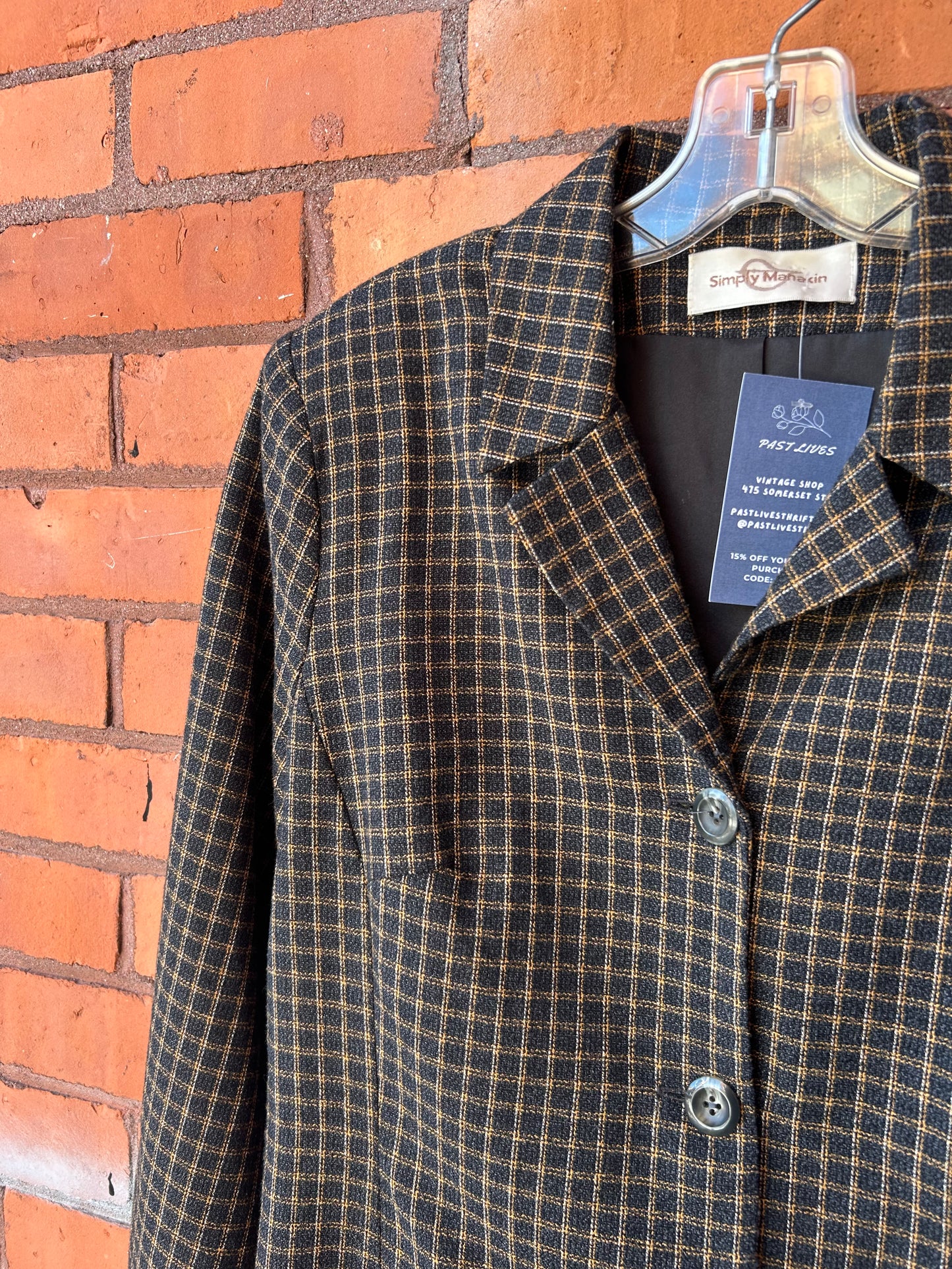 90’s Vintage Beige & Grey Grid Boxy Blazer / Size L