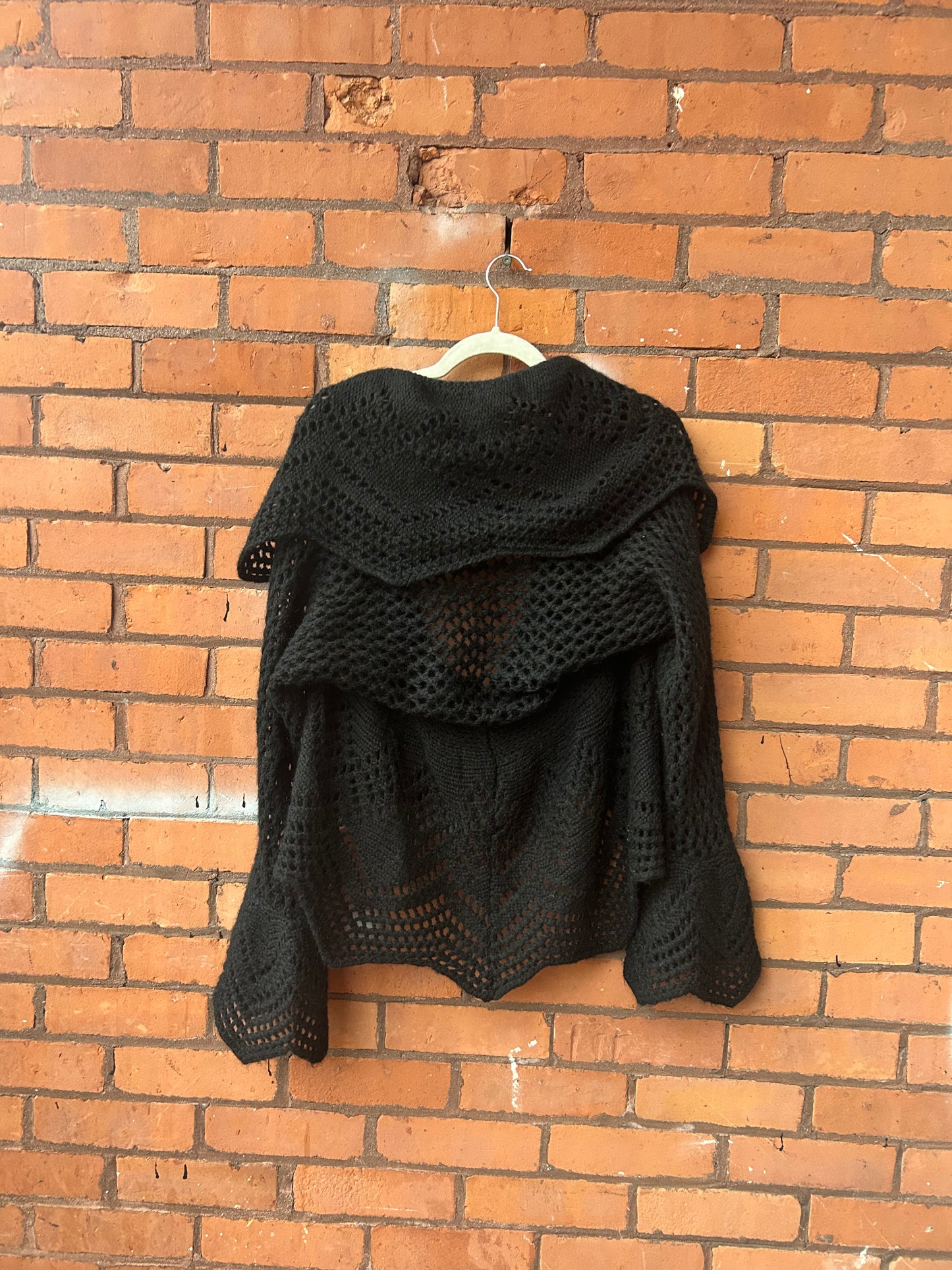 Y2K Vintage Witchy Black Mohair Crotchet Cardigan / Size XL