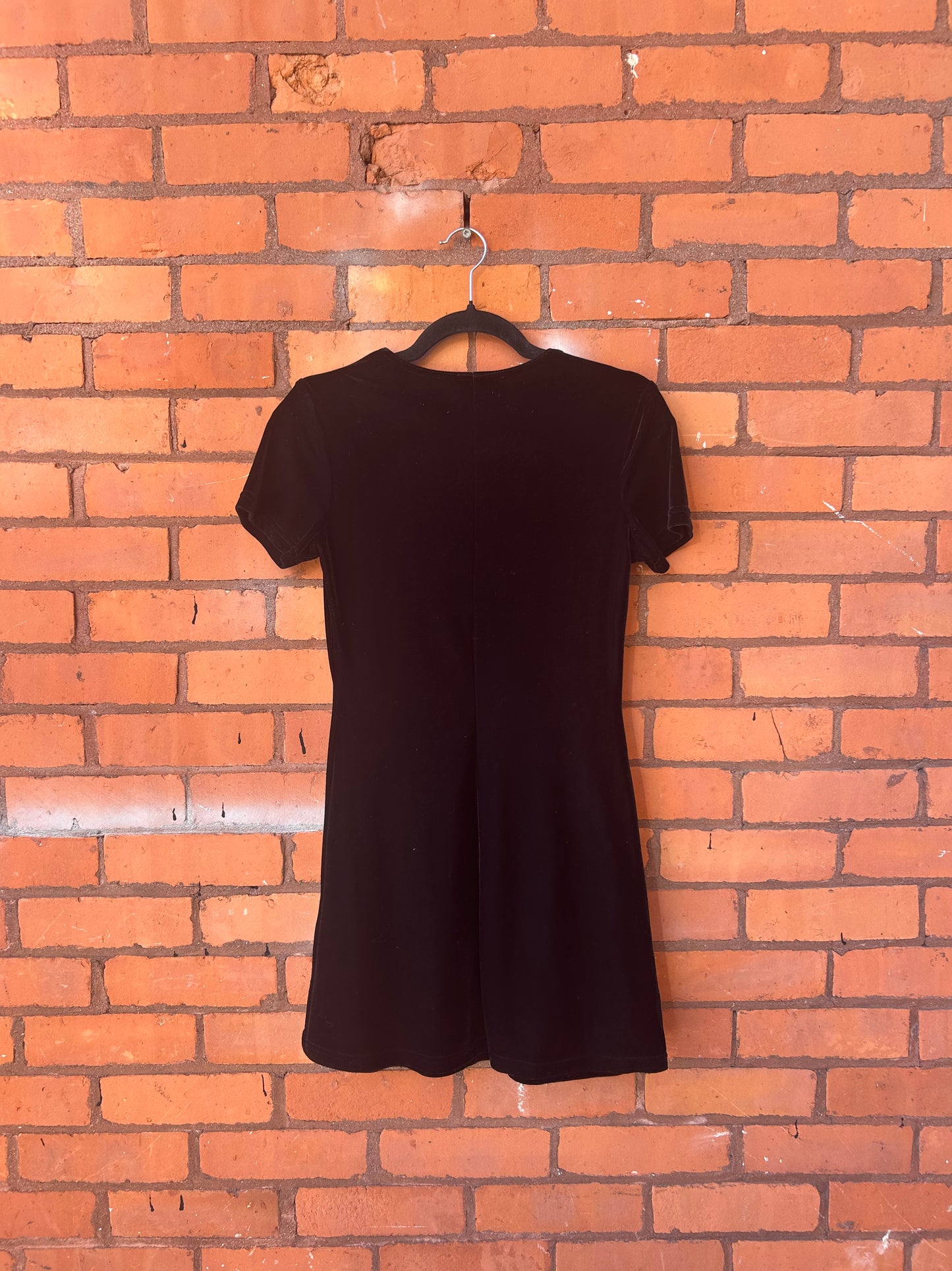 90’s Vintage Black Velvet Tshirt Mini Dress / Size XS