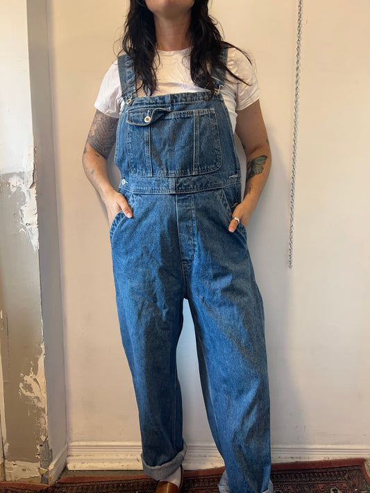 90’s Vintage Blue Denim Overalls / 34 Waist