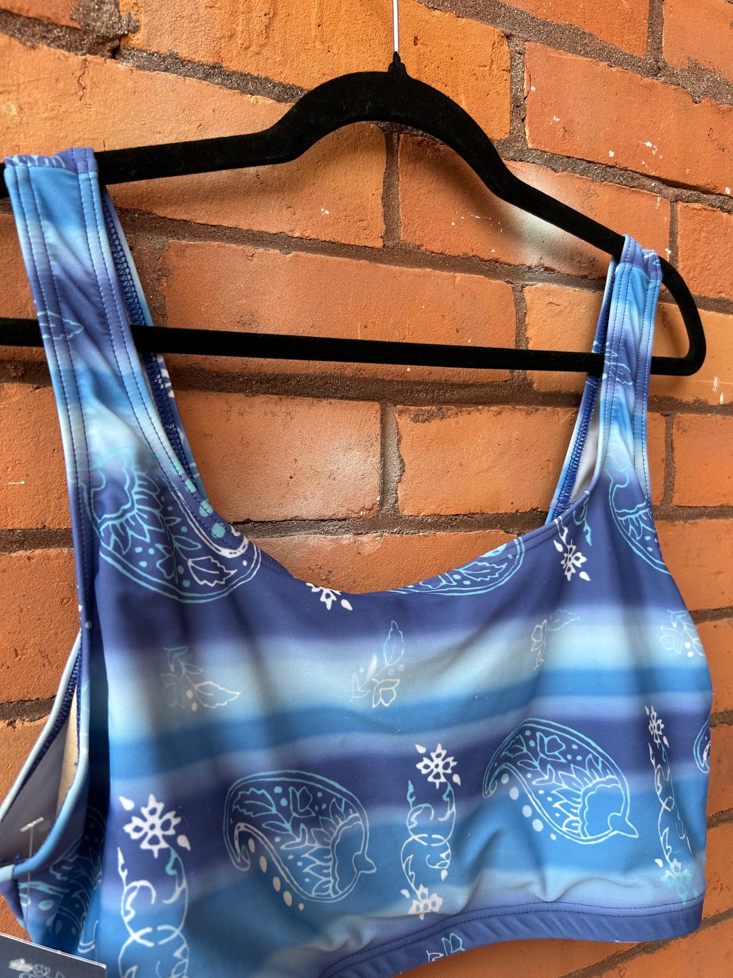 90’s Vintage Blue Paisley Swim Top / Size XXL