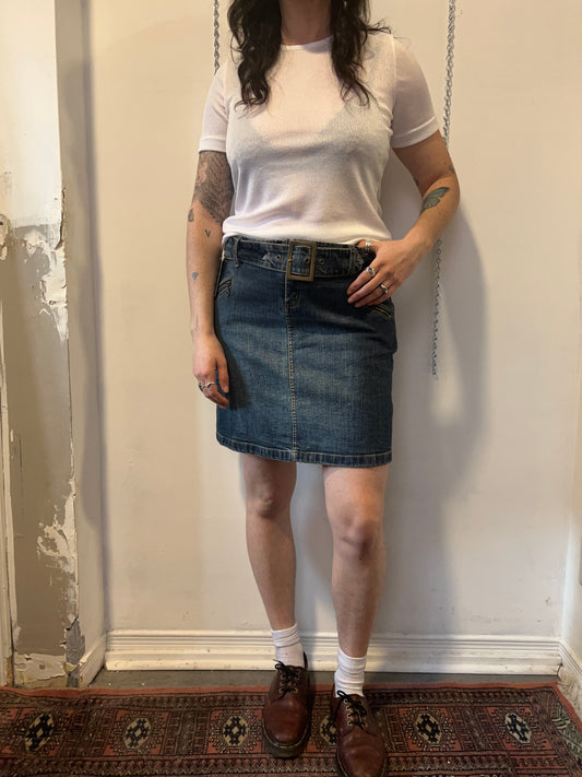 Y2K Vintage Belted Denim Mini Skirt / 34 Waist