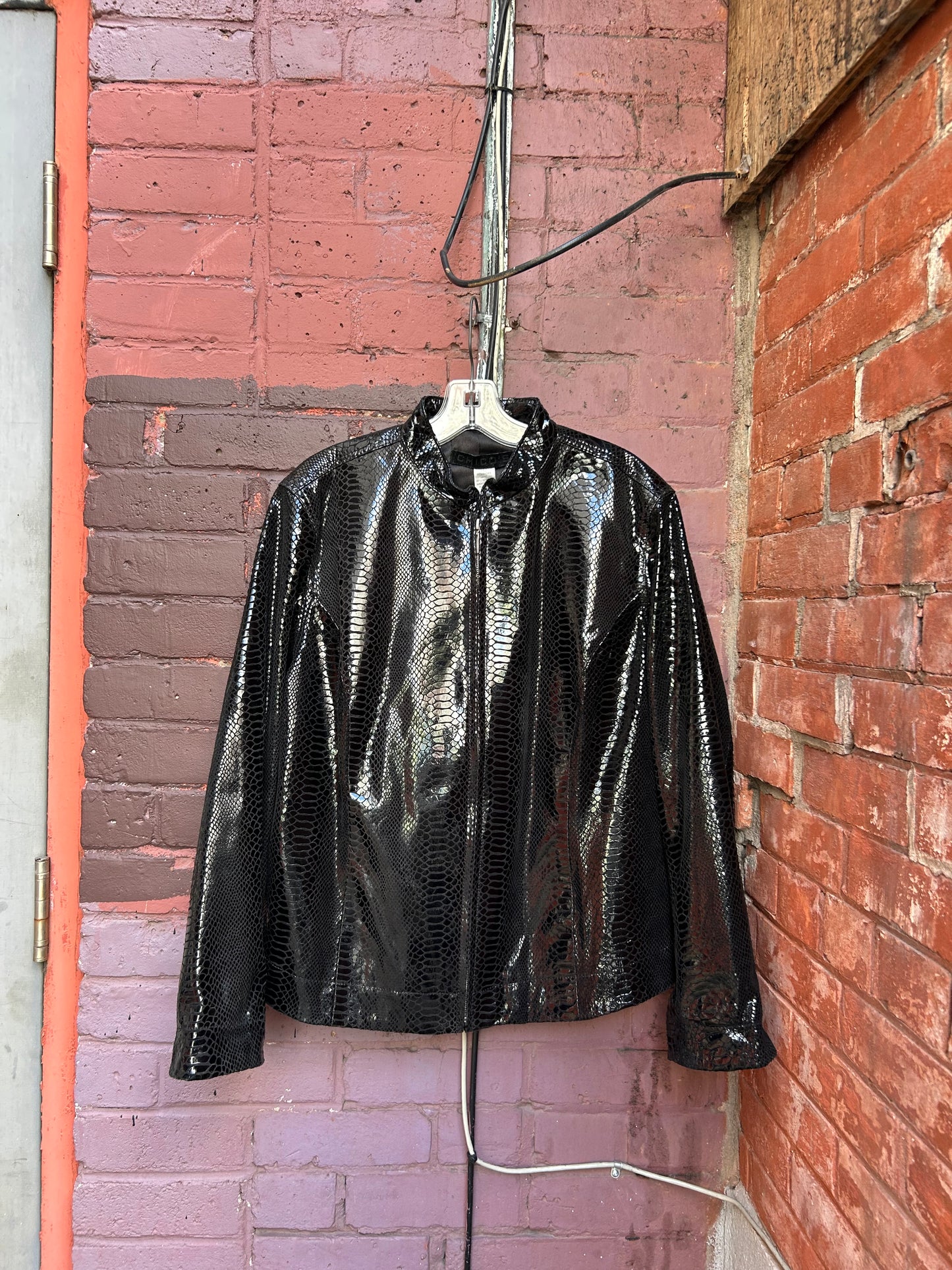 Y2K Vintage Snake Print Leather Bomber Jacket / Size XL