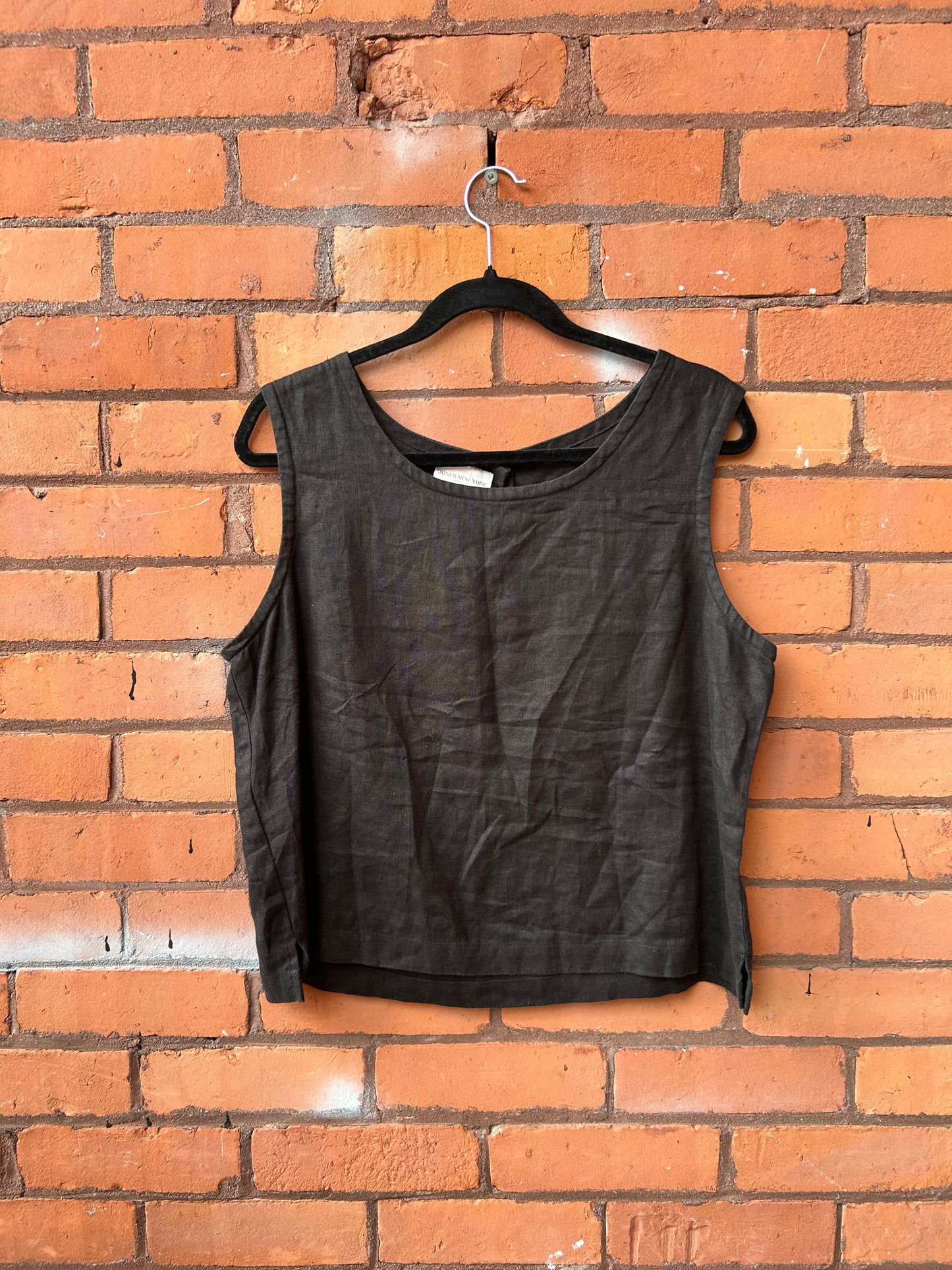 90’s Vintage Black Linen Boxy Tank Top / Size L