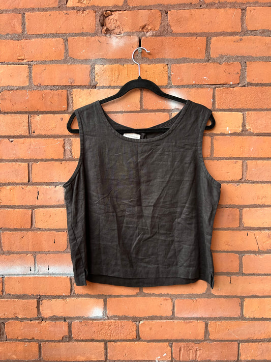 90’s Vintage Black Linen Boxy Tank Top / Size L