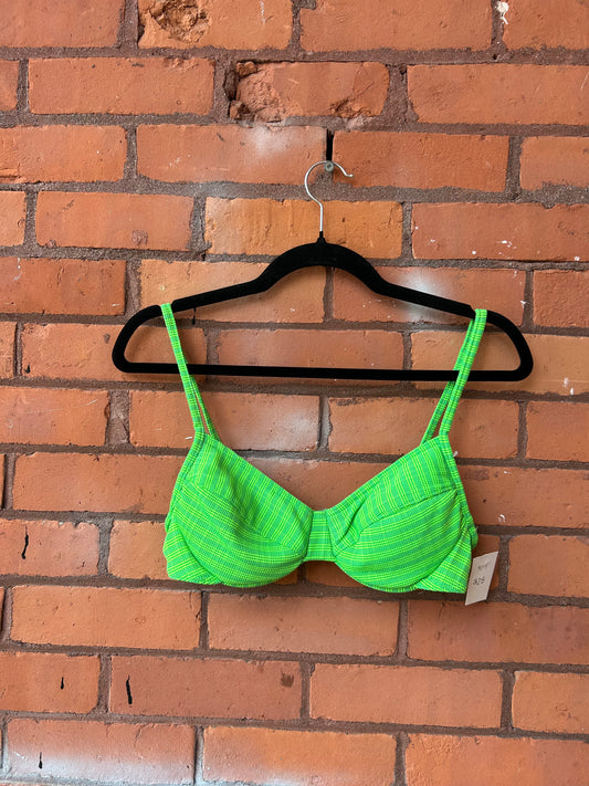 90’s Vintage Lime Green Plaid Swim Bra / Size M