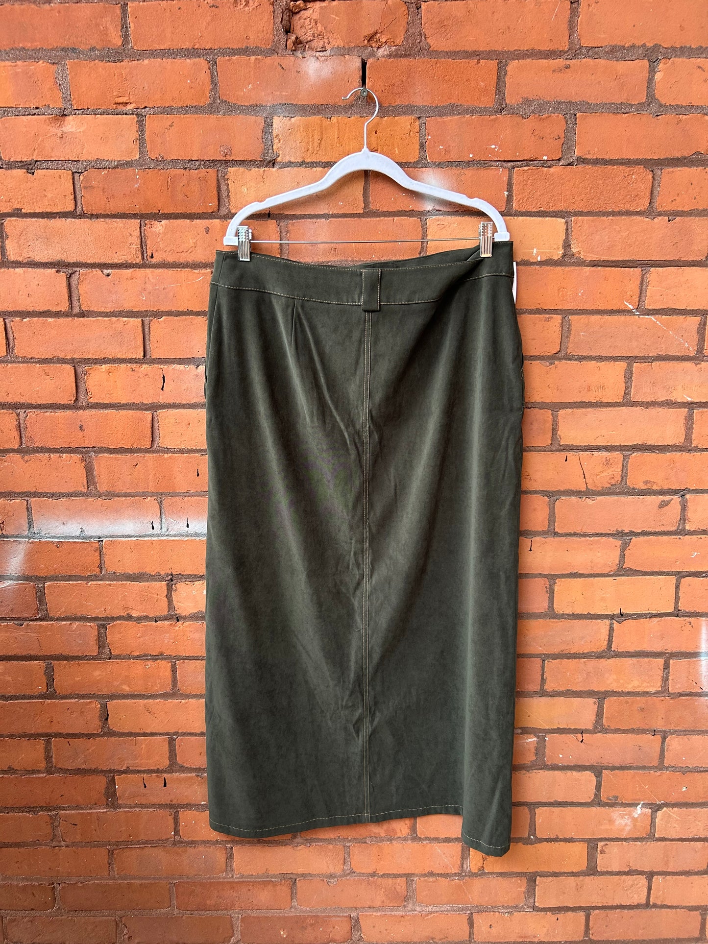 Y2K Vintage Green Buckle Maxi Skirt / 38 Waist