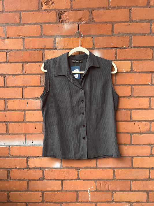90’s Vintage Navy & White Grid Print Button Down Tank / Size M