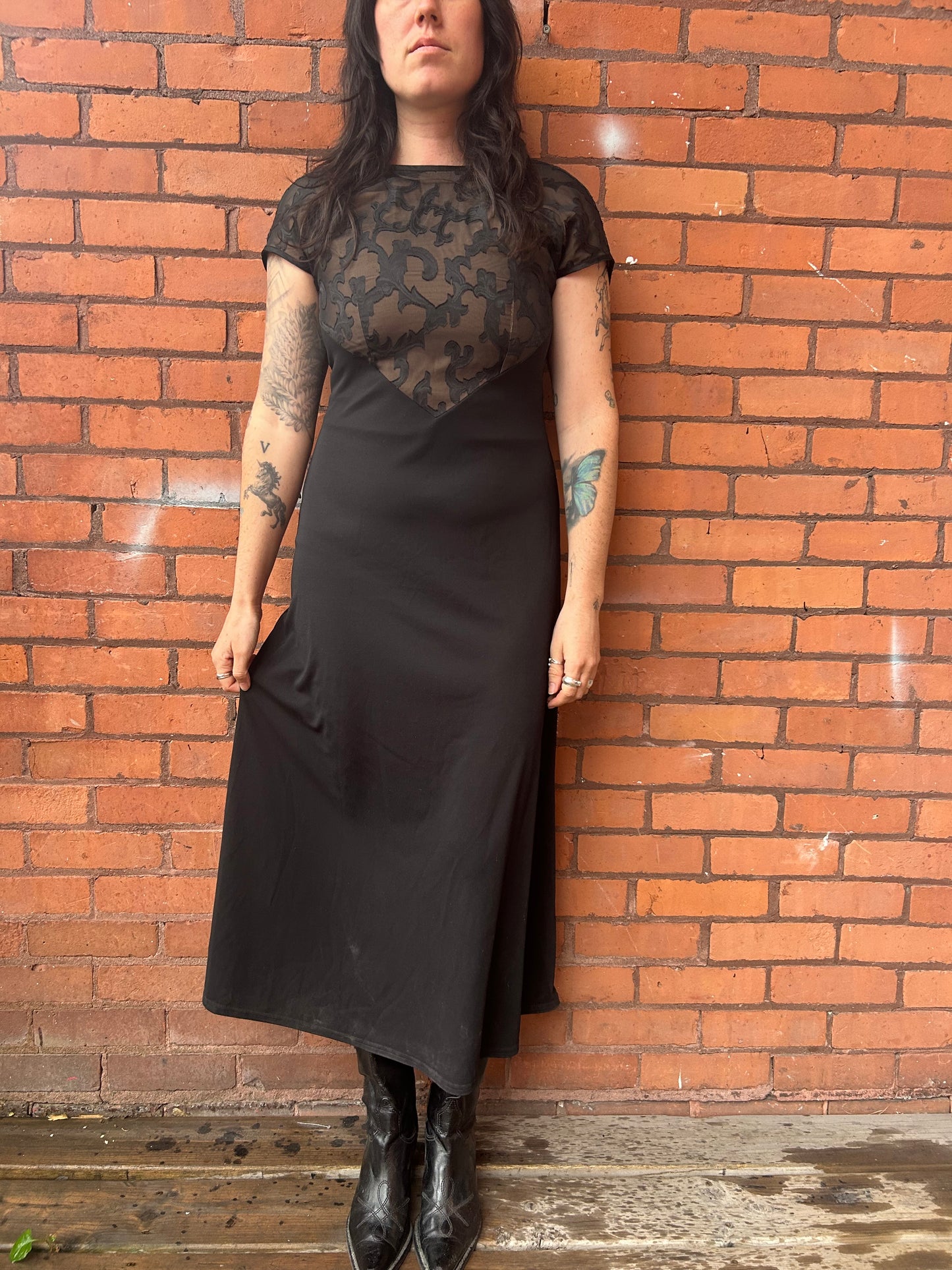 90’s Vintage Vampy Jacquard Maxi Dress / Size 6