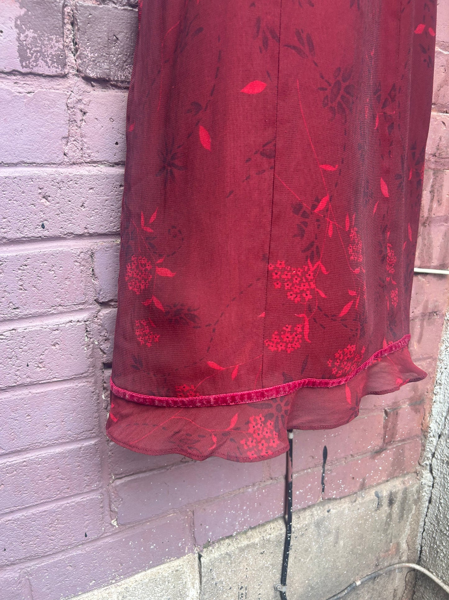 90’s Vintage Romantic Burgundy Midi Dress / Size 2