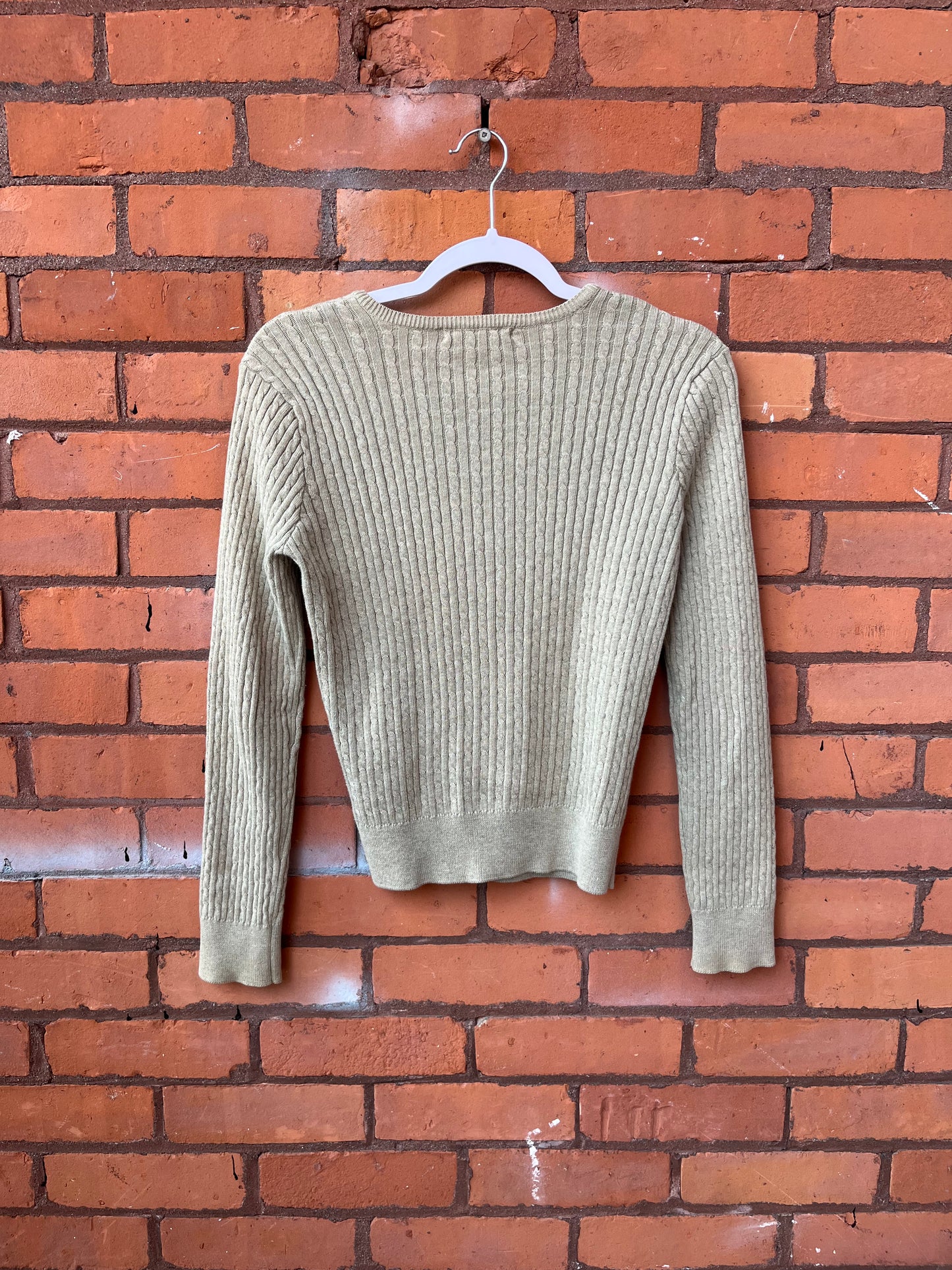 90’s Vintage Sage Green Cable Knit Fitted Cardigan / Size S