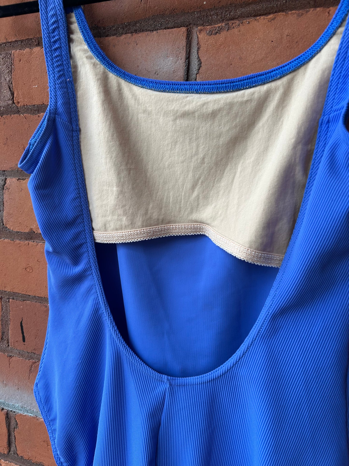 90’s Vintage Periwinkle Low Back Swim Suit / Size L