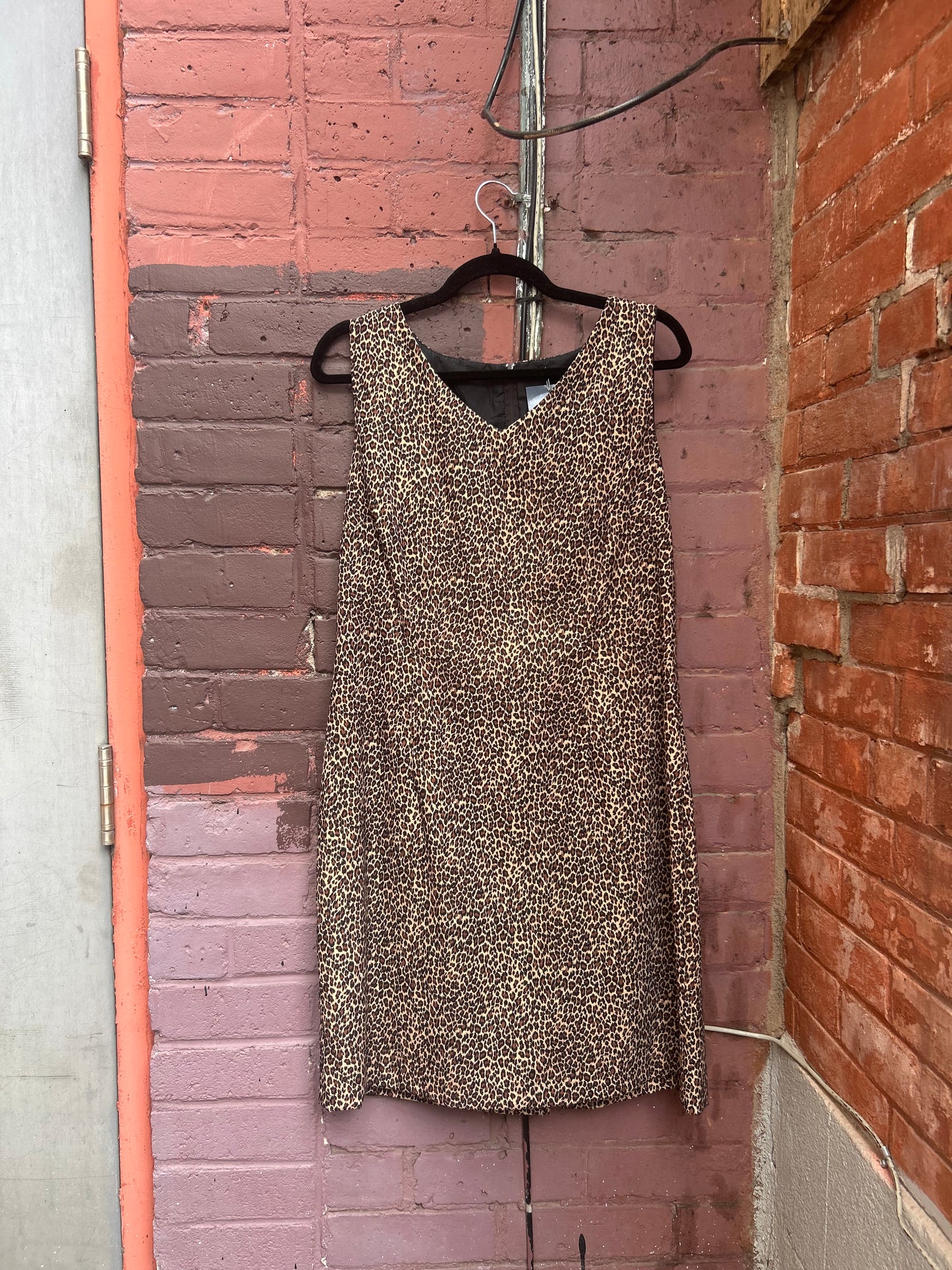 90's Vintage Leopard Print Mini Dress / Size 14