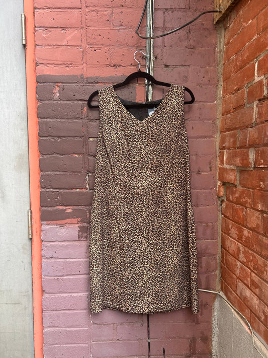 90's Vintage Leopard Print Mini Dress / Size 14