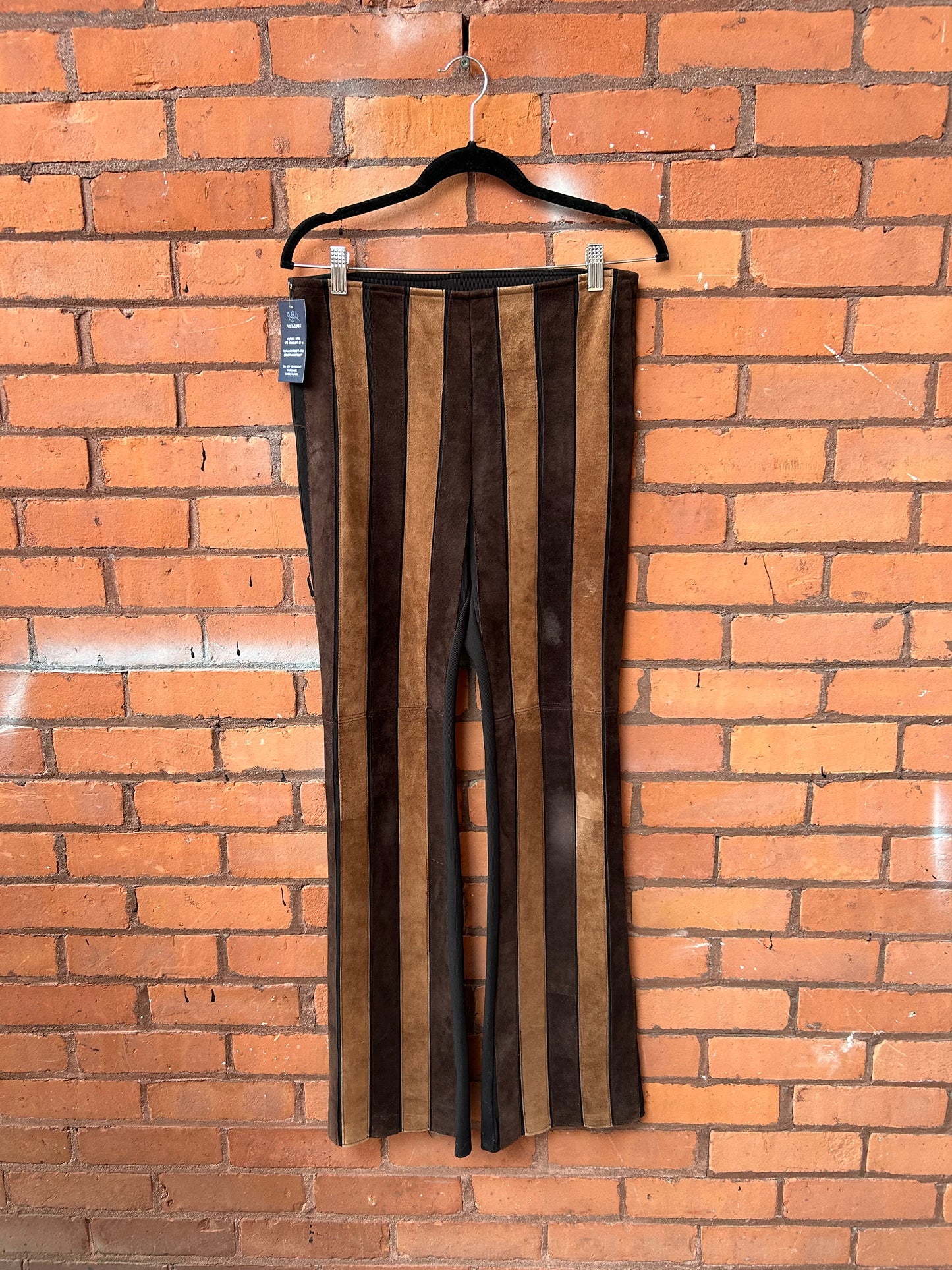 90’s Vintage Brown Suede Striped Flare Pants / 30 Waist