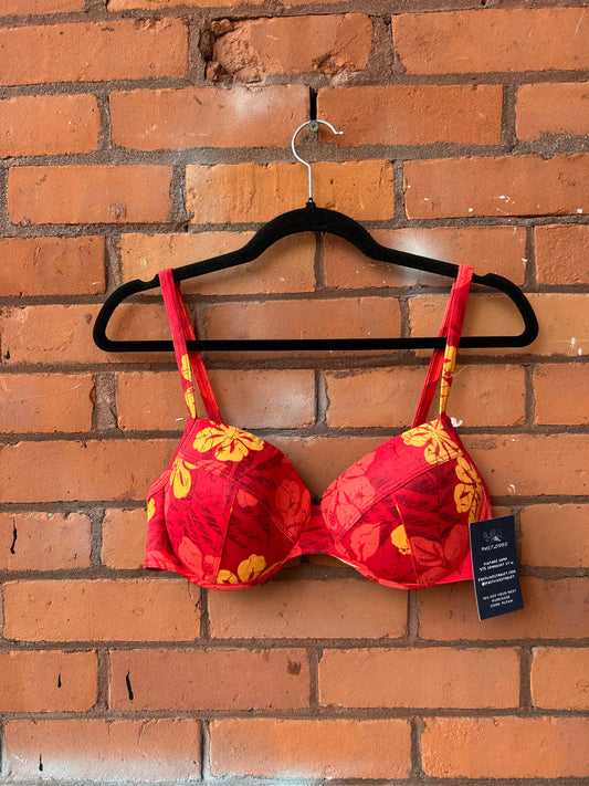 90’s Vintage Red & Yellow Hawaiian Floral Swim Bra / Size L