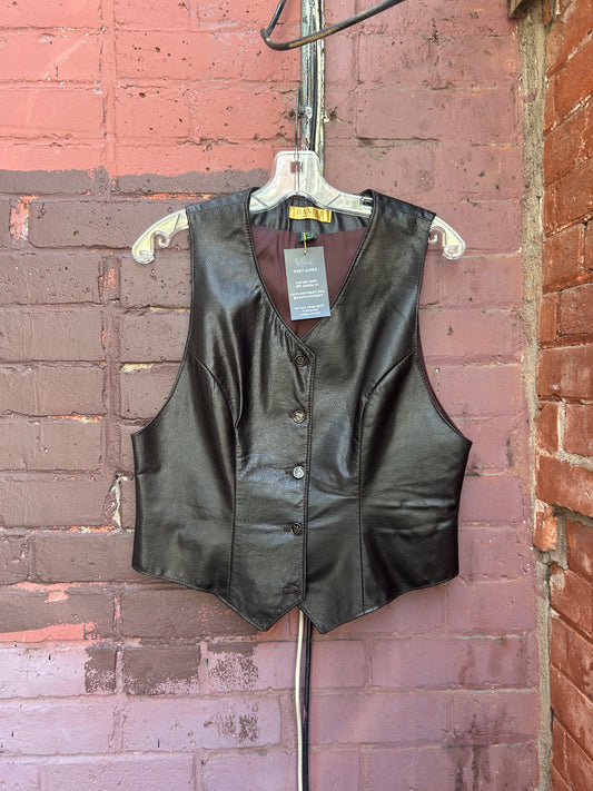 90's Vintage Danier Deep Brown Snake Print Leather Vest / Size S