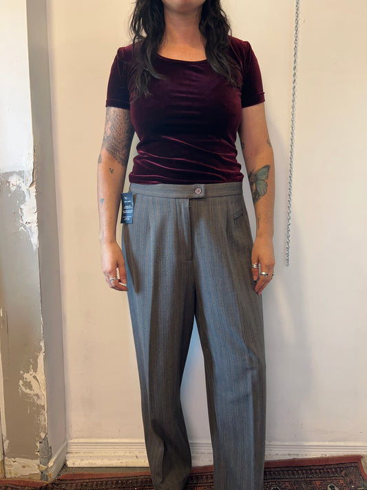 Y2K Vintage Grey & Taupe Striped Trousers / 36 Waist