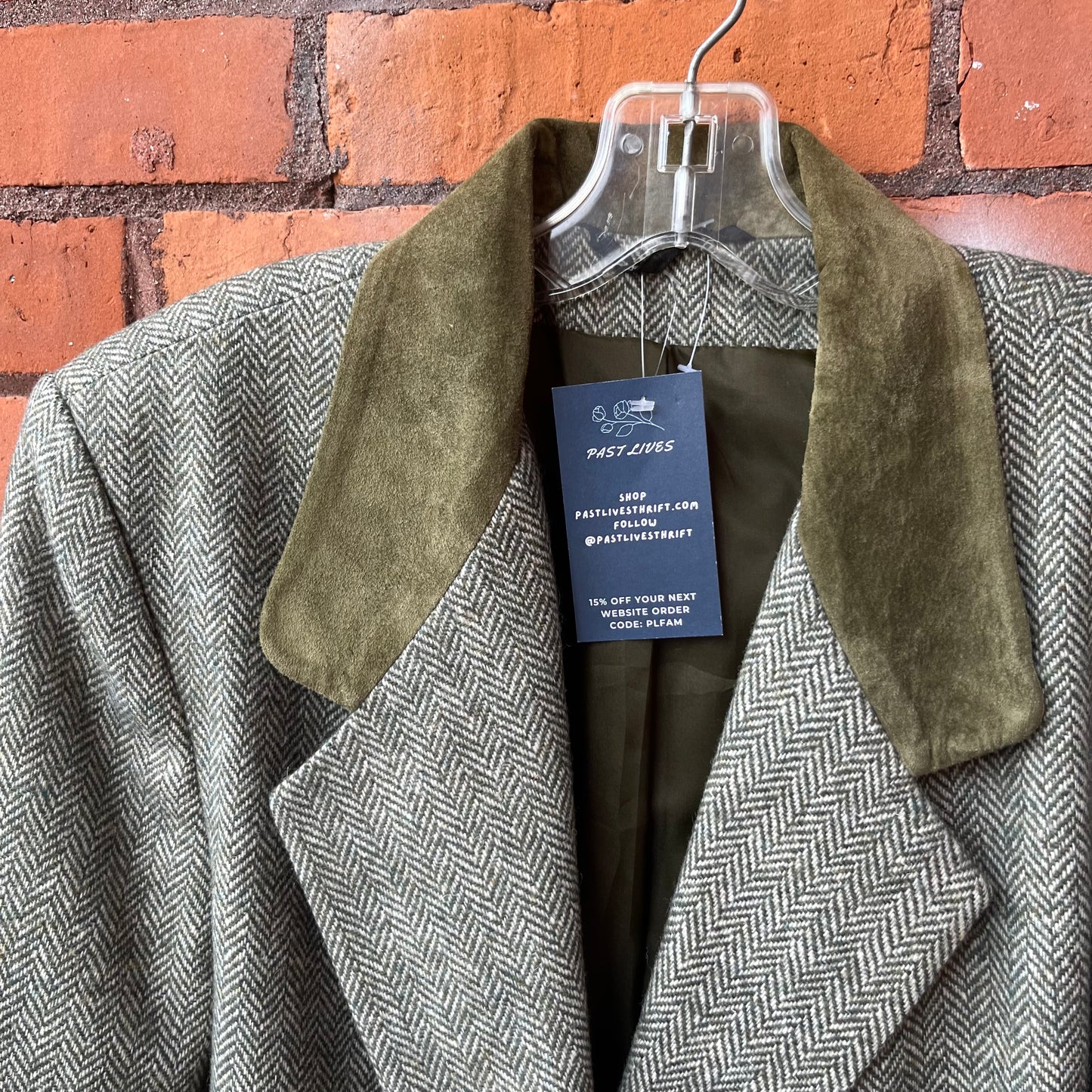 90’s Vintage Miss Green Chevron Wool & Suede Blazer / Size L