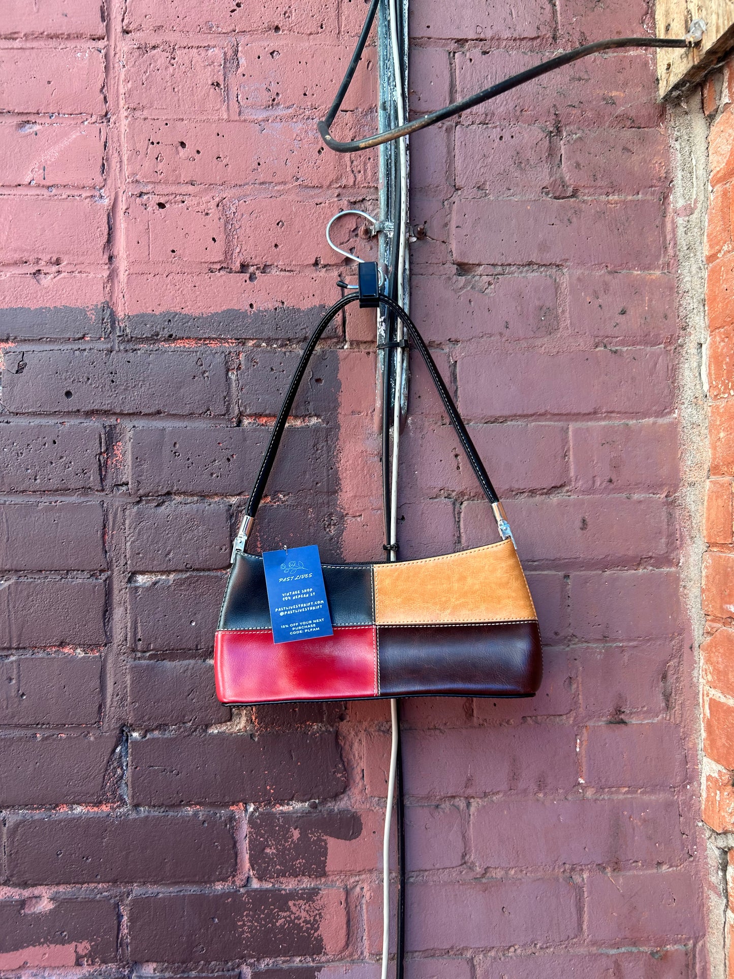 90's Vintage Red Brown & Black Colour Block Shoulder Purse