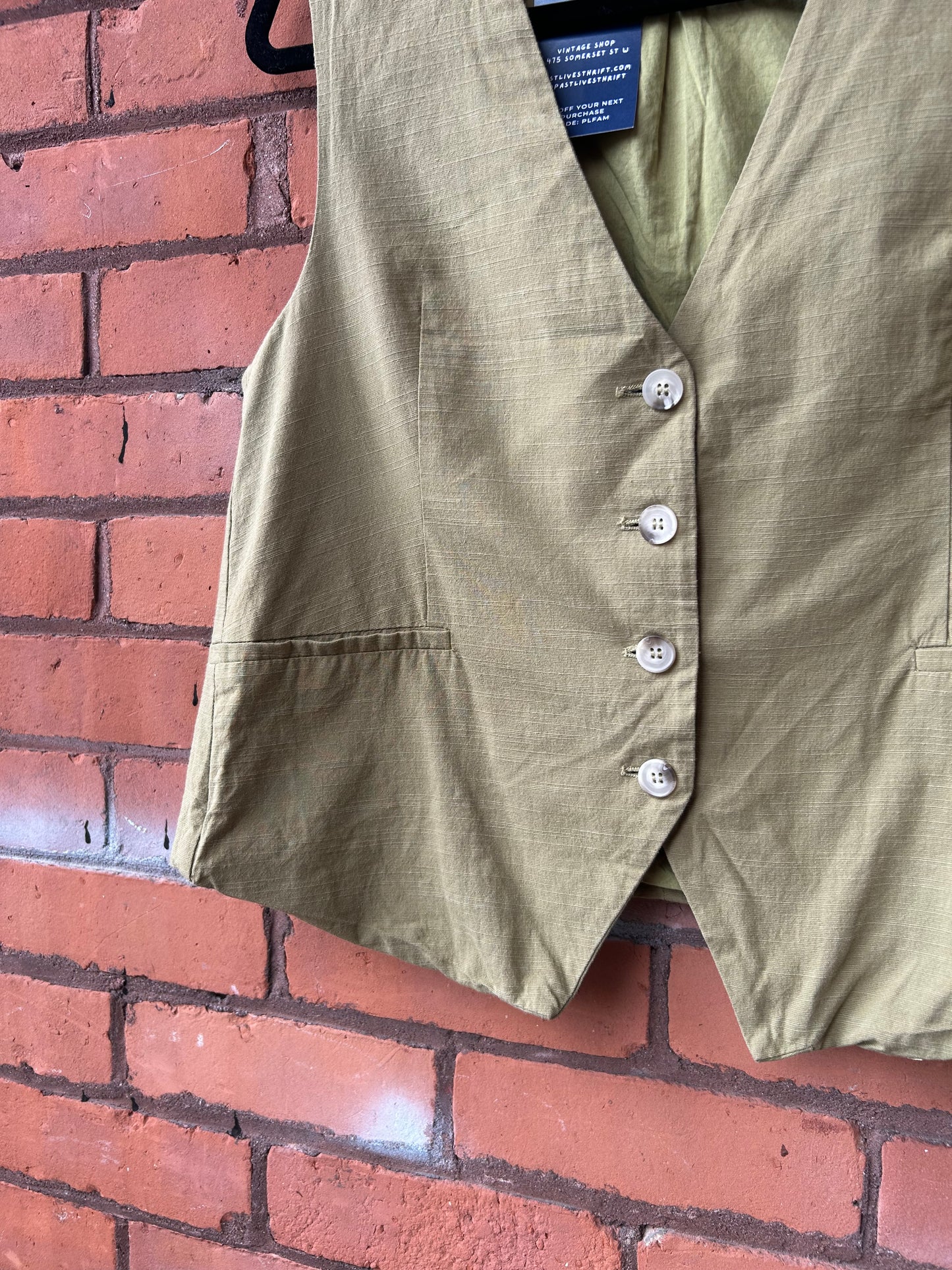 90's Vintage Chartreuse Linen Vest / Size L