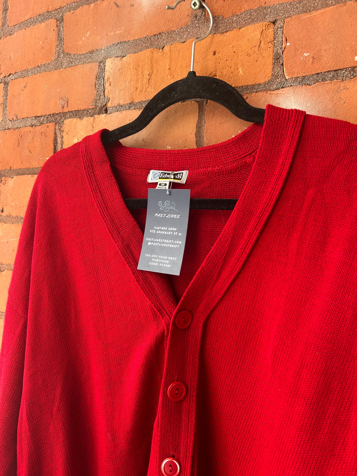 90’s Vintage Red Cotton Cardigan / Size M