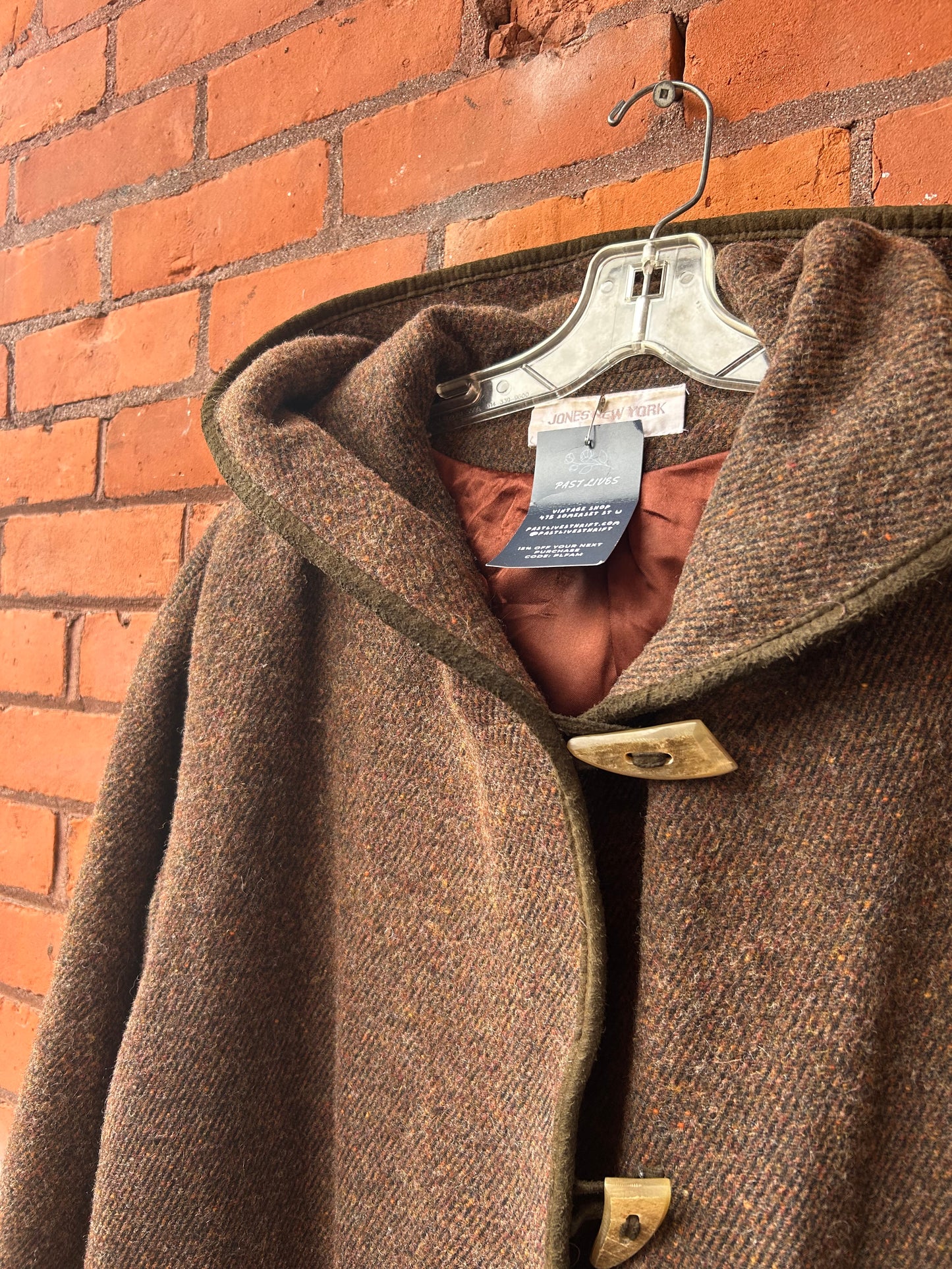 90’s Vintage Brown Wool Cashmere Hooded Overcoat / Size XXL