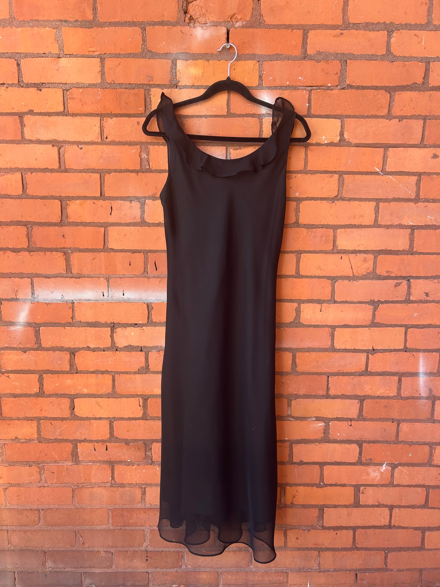 90’s Vintage Black Ruffle Bow Dress / Size 10