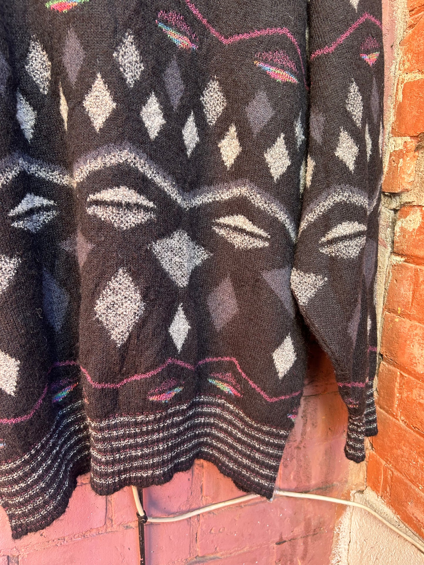90's Vintage Geometric Print Wool Mohair Sweater / Size XL